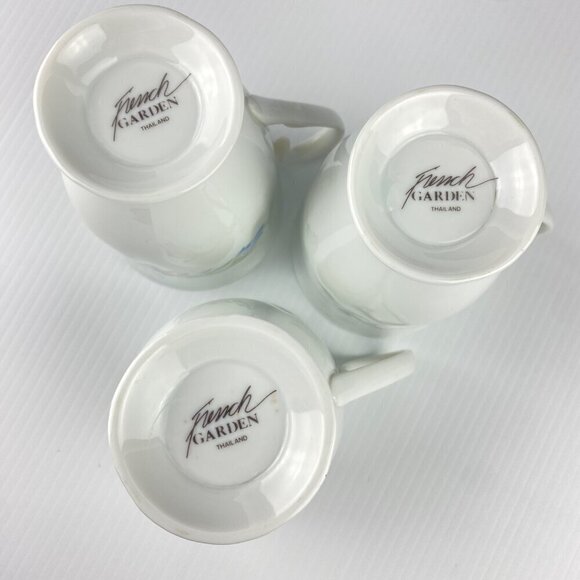 French Garden Pedestal Tea Cups / Mugs Set of 3 with Three Flower Pattern 8oz - Picture 7 of 8